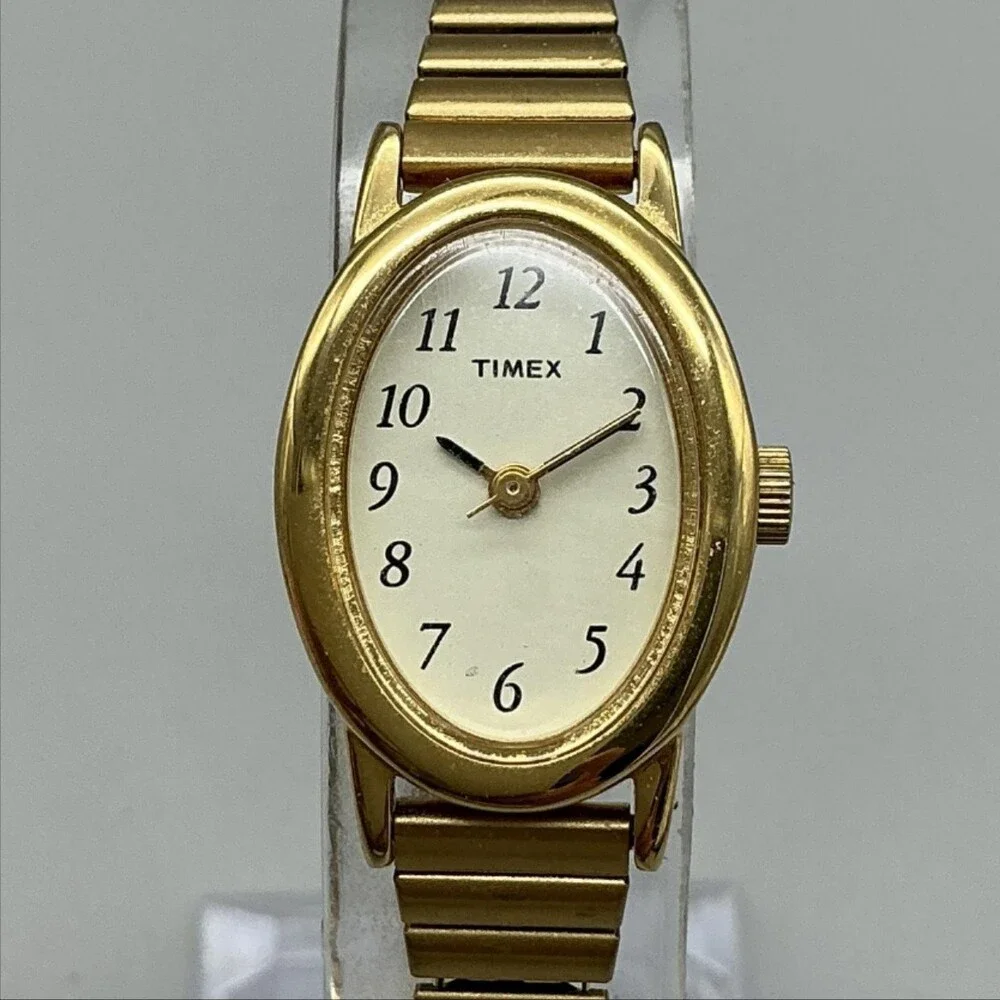 Timex Cavatina T21872 Womens Watch 18mm Gold Tone Oval Dial Stretch New Battery